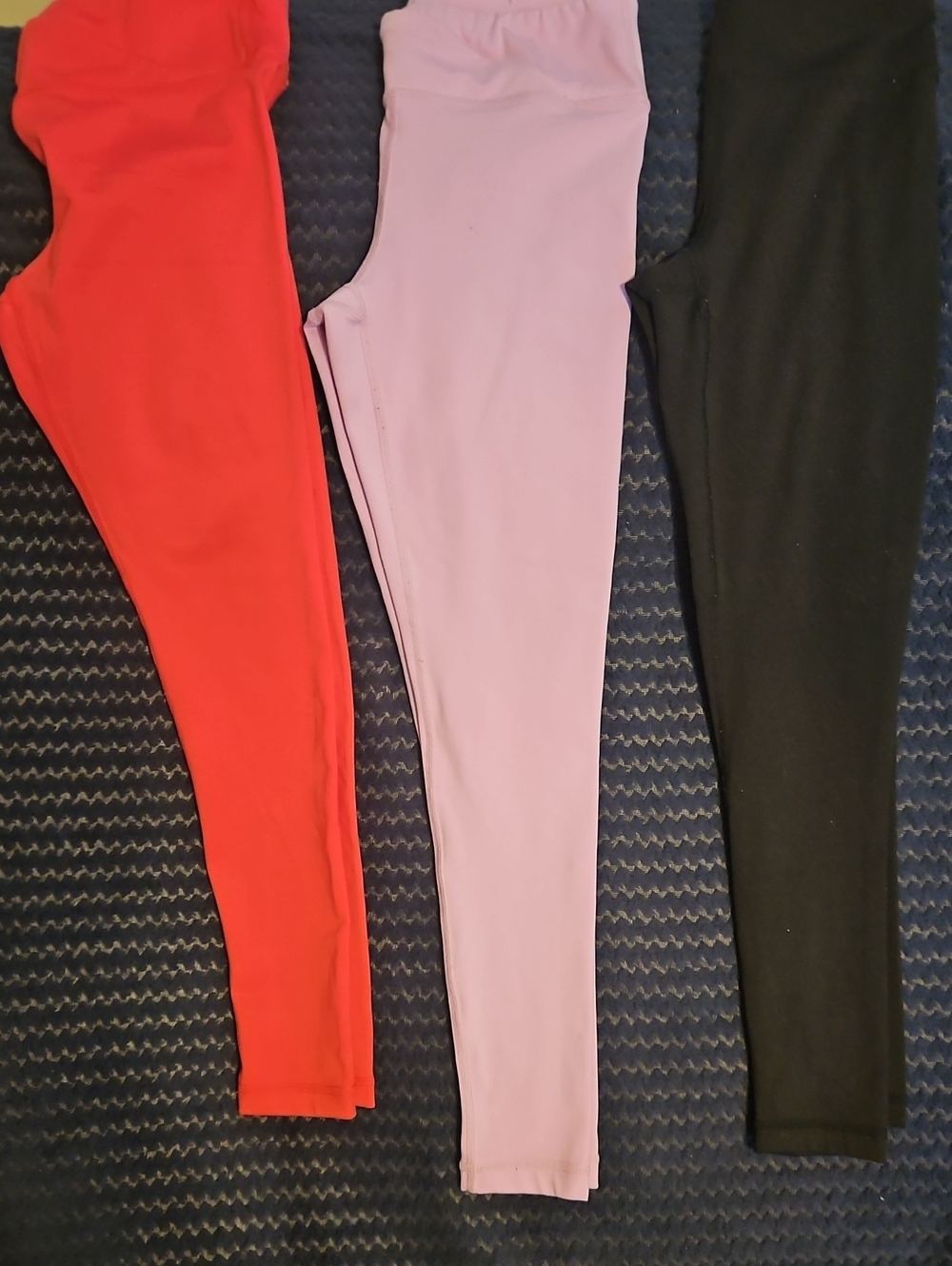 90 Degree Reflex Girls Leggings Trio in Dark Pink, Light Purple & Black Size 7/8
